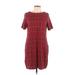 J.Jill Casual Dress - Mini Crew Neck Short sleeves: Burgundy Print Dresses - Women's Size Medium Petite