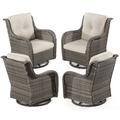 Red Barrel Studio® Otoniel Swivel Wicker Outdoor Lounge Chair Metal in Gray/Black/Brown | 35 H x 32 W x 32 D in | Wayfair