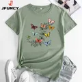 JFUNCY T-Shirt da donna T-Shirt con grafica a farfalla T-Shirt da donna in cotone 2024 moda donna