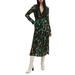 Abstract Print Pleated Belted Long Sleeve Midi Wrap Dress