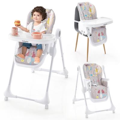 Costway 3-In-1 Convertible Highchair with Adjustable Height and 5-Point Safety Belt and Lockable Wheels-Gray