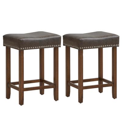 Costway 24 Inch Upholstered PU Leather Bar Stools Set of 2-Gray