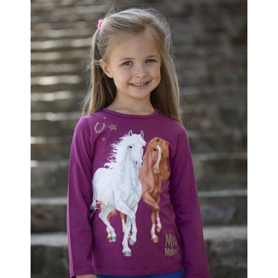 Langarmshirt MISS MELODY, Mädchen, Gr. 116, rot (raspberry coulis), Single Jersey, Obermaterial: 100% Baumwolle, bedruckt, modisch, hüftbedeckend, Rundhals, Langarm, Shirts, mit großem Pferde-Frontmotiv Image