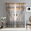 2PC Home Decoration Curtains Retro Wooden Doors With Pole Pocket Curtains Suitable For Kitchens