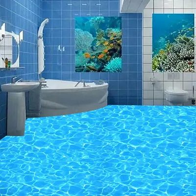 Nach 3D PVC Boden Tapete Blau Kristall Funkelnden Wasser Wandbild Für Bad Wasserdichte Anti-slip Selbstklebende Boden Aufkleber Image