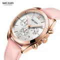 Megir frauen Leder Quarz Uhren Chronograph Uhr 24 Stunden Wasserdicht Armbanduhr für Dame Mädchen