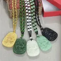 Natürliche schwarz grüne Jade Drachen Anhänger Perlenkette chinesische geschnitzte Charme Schmuck