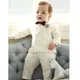 Kids Boys White Blazer Suspenders Pants 3PCS Set Children Baptism Wedding Suit Baby Boy Elegant
