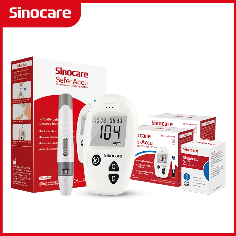 Sinocare Safe-Accu Blutzuckermessgerät Glucometer Kit Diabetes Tester 50/100 Teststreifen Lanzetten Medizinisches Blutzuckermessgerät Image