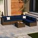 Cushioned 7-piece Conversation Sectional Patio Group Furniture Navy Blue