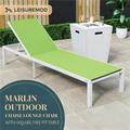 32.44 x 21.65 x 21.65 in. Marlin Modern White Aluminum Outdoor Patio Chaise Lounge Chair with Square Fire Pit Side Table Perfect Green