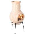 Outdoor Beige Clay Chiminea Outdoor Fireplace Sun Design Charcoal Burning Fire Pit with Sturdy Metal Stand Barbecue Cocktail Party Family Gathering Cozy Nights Fire Pit