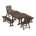 POLYWOOD Nautical Folding Highback Chair 5-Piece Farmhouse Dining Set With Trestle Legs and Benches in Mahogany