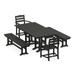 POLYWOOD La Casa Cafe 5-Piece Farmhouse Dining Set with Benches in Black