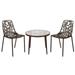 19 x 23 x 23 in. Devon Mid-Century Modern 3 Piece Aluminum Outdoor Patio Dining Set with Tempered Glass Top Table & 2 Stackable Flower Design Chair Brown