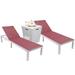 32.44 x 21.65 x 21.65 in. Marlin Modern Aluminum Outdoor Patio Chaise Lounge Chair with Square Fire Pit Side Table Perfect Burgundy - Set of 2