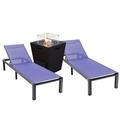 32.44 x 21.65 x 21.65 in. Marlin Modern Aluminum Outdoor Patio Chaise Lounge Chair with Square Fire Pit Side Table Perfect Navy Blue - Set of 2