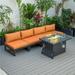 Chelsea Middle Patio Chairs & Fire Pit Table Set Black Aluminum Frame with Cushions Orange - 5 Piece