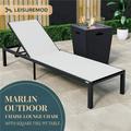 32.44 x 21.65 x 21.65 in. Marlin Modern Black Aluminum Outdoor Patio Chaise Lounge Chair with Square Fire Pit Side Table Perfect White