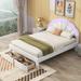 Full/Queen Upholstered LED Bed Frame w/ Seashell Shaped Headboard, Platform Bed Frame w/ 2 Storage Drawers, No Box Spring Needed