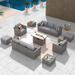 HOOOWOOO 13-piece Patio Furniture Grey Wicker Outdoor Sectional Set with Fire Pit Table