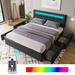 Upholstered Bed Frame w/ 4 Storage Drawers, Full/ Queen Size Platform Bed Frame with LED Lights and Adjustable Headboard