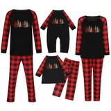 Virmaxy Matching Family Pajamas Sets Christmas Infant Harem Jumpsuit Bowknot Ball Print Plaid Long Sleeve Round Neck Top With Plaid Bottoms Jammies Sleepwear Set Red-E Baby3M