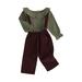 Qtinghua 2Pcs Toddler Baby Girls Fall Outfits Long Sleeve Doll Collar Tops+Suspender Pants Clothes Green 2-3 Years