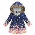 EGNMCR (5-12 Years) Kids Fall And Winter Cotton Coat Jacket Printed Long Hair Collar Coat Hooded Long-sleeved Zipper Coat Jacket