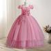 DxhmoneyHX Flower Girl s Embroidery Flower Dress Strapless Shoulder Lace Princess Pageant Party Formal Long Prom