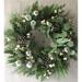 AI-FL7065-Q04 Frosted Green with Pinecones White Berries & Silver Ornaments Wreath - Set of 4