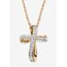 Women's White Diamond Accent Two-Tone 18K Gold-Plated Cross Pendant Necklace 18" by PalmBeach Jewelry in Gold