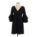 Zara Basic Cocktail Dress - Mini Plunge 3/4 sleeves: Black Print Dresses - Women's Size Small