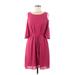Chelsea28 Casual Dress - A-Line Cold Shoulder 3/4 sleeves: Burgundy Print Dresses - Women's Size Medium