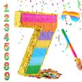 Rainbow Number 7 Pinata for 7th Birthday Party Decorations, Birthday Pinata with Stick Blindfold and Confetti, Kids Anniversary Celebration, Fiesta (Small, 16.5 x 11.5 x 3 In)