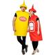 Unisex Adult Cosplay Ketchup and Mustard Costume Halloween Lover Fancy Dress Funny Food Costume for Couples Mascot Outfit