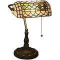 COTCLO Green Tiffany lamp Antique Table lamp, Vintage Banker lamp, Green Glass Table lamp, Vintage E27 Bedside lamp with Pull Switch, Bedroom Office Table lamp, Living Room lamp. A/A/One Side