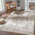 TOPICK Area Rug 240x305cm Large Living Room Rug Vintage Taupe Multi Floral Print Rug Non Slip Thin Washable Rug Indoor Floor Cover Foldable Lightweight Carpet Office Bedroom Kitchen