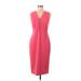 Calvin Klein Casual Dress - Sheath V-Neck Sleeveless: Pink Solid Dresses - Women's Size 6