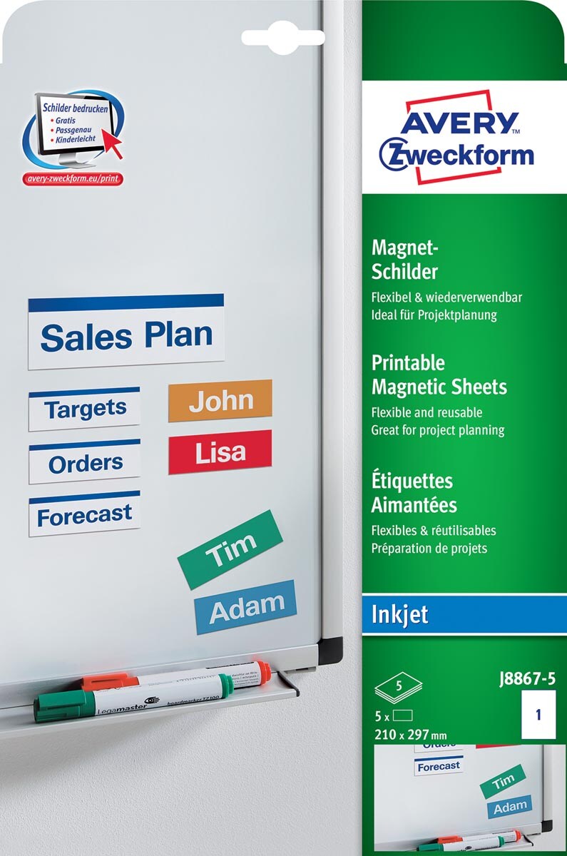 Avery Zweckform Magnetschild J8867-5 210x297mm 5St. Image