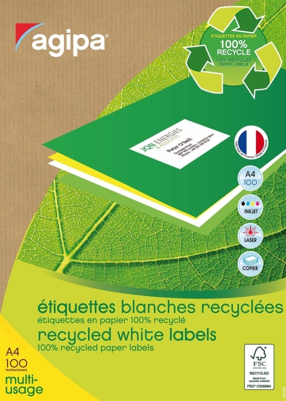 agipa Recycling Vielzweck-Etiketten, 70 x 35 mm, weiß Image