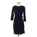 Ann Taylor Casual Dress - Sheath Crew Neck 3/4 sleeves: Blue Solid Dresses - Women's Size X-Small Petite