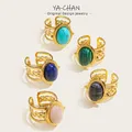 YACHAN Luxe pierre naturelle bague en acier inoxydable femmes Vintage turquoise Malachite lapis