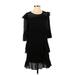 Madewell Casual Dress - Mini Crew Neck 3/4 sleeves: Black Solid Dresses - Women's Size 0