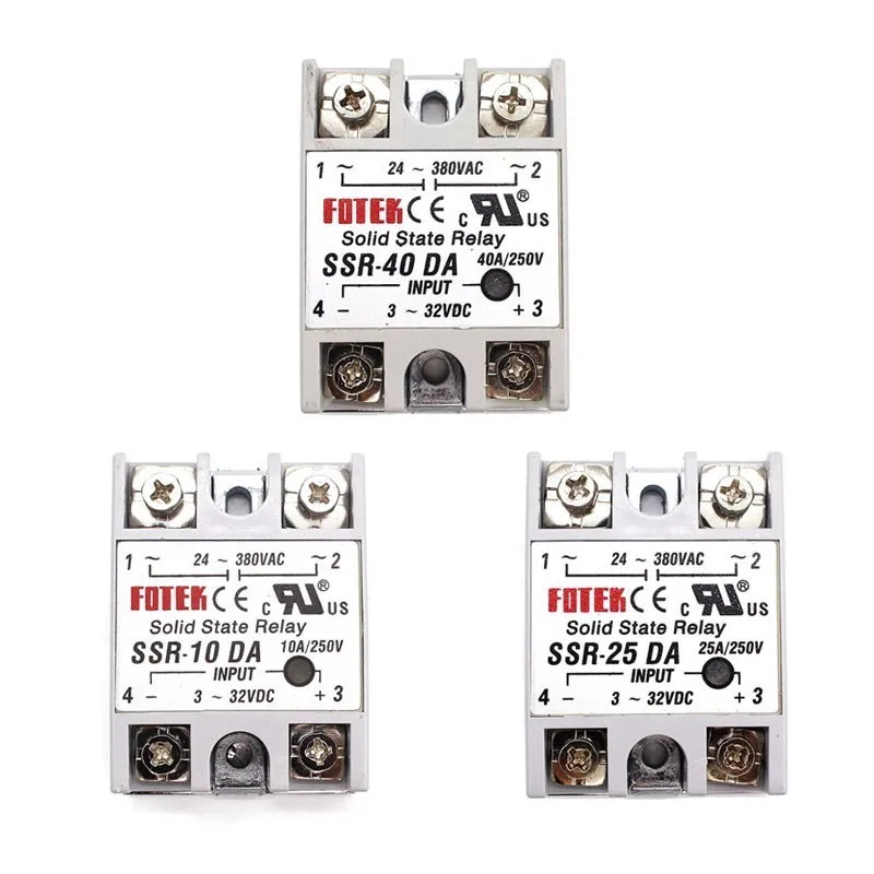 Relè a stato solido 12v 24v SSR-10DA SSR-25DA SSR-40DA 10A 25A 40A 3-32V DC A 24-380V AC SSR 10DA 25DA 40DA Rele Alimentatore