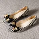 New Thick Heel Shoes Women's 2022 Autumn New All-match Pointed Toe Flat Shoes Houndstooth Bow