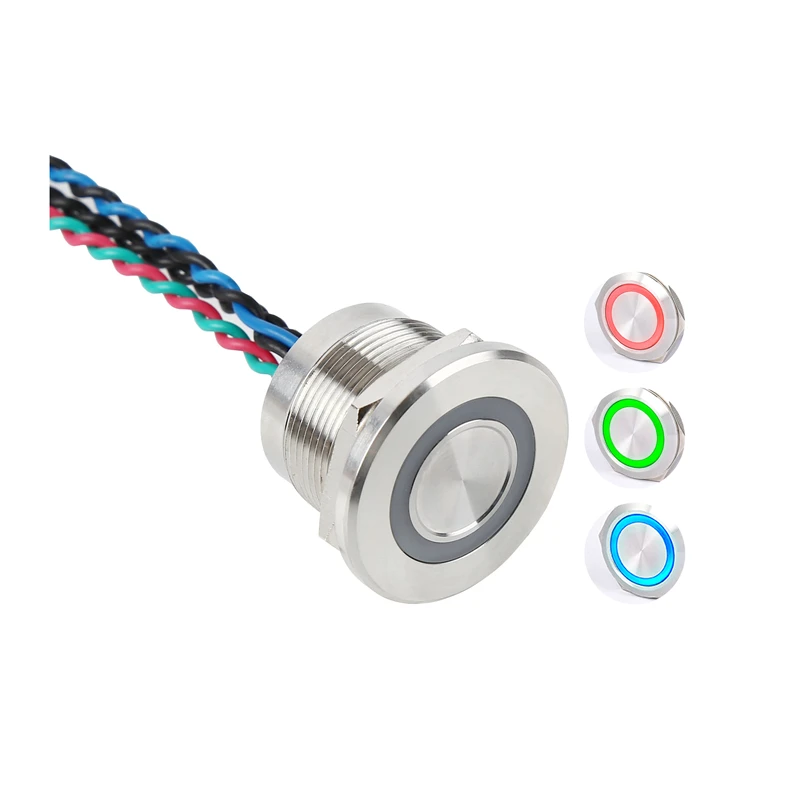 16mm 19mm 22mm ip68 316l Edelstahl oder schwarzes Aluminium wasserdicht rgb 3-Farben-Piezo-Druckknopfschalter ps223p10yss1rgb24t Image