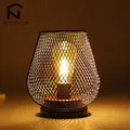 Nordic Metal Hollow Cage Candle Holder LED Lantern Battery Powered Cordless Lamp for Wedding Living