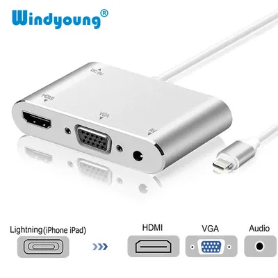 HDTV OTG Cable For iPhone Lightning to VGA 3.5mm Audio Jack Video HDMI-compatible Adapter For iPhone Extends HUB For iPhone/iPad