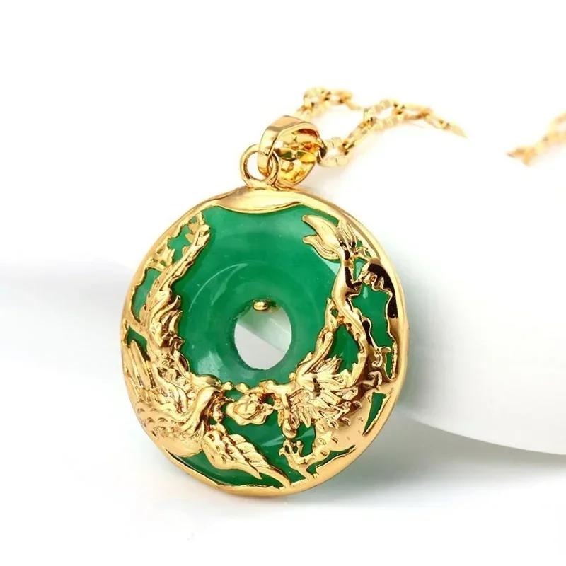 Natürliche grüne Hetian Jade Anhänger Glück Drache Phönix Halskette chinesische Jadeit Amulett Mode Charme Schmuck Geschenke Image